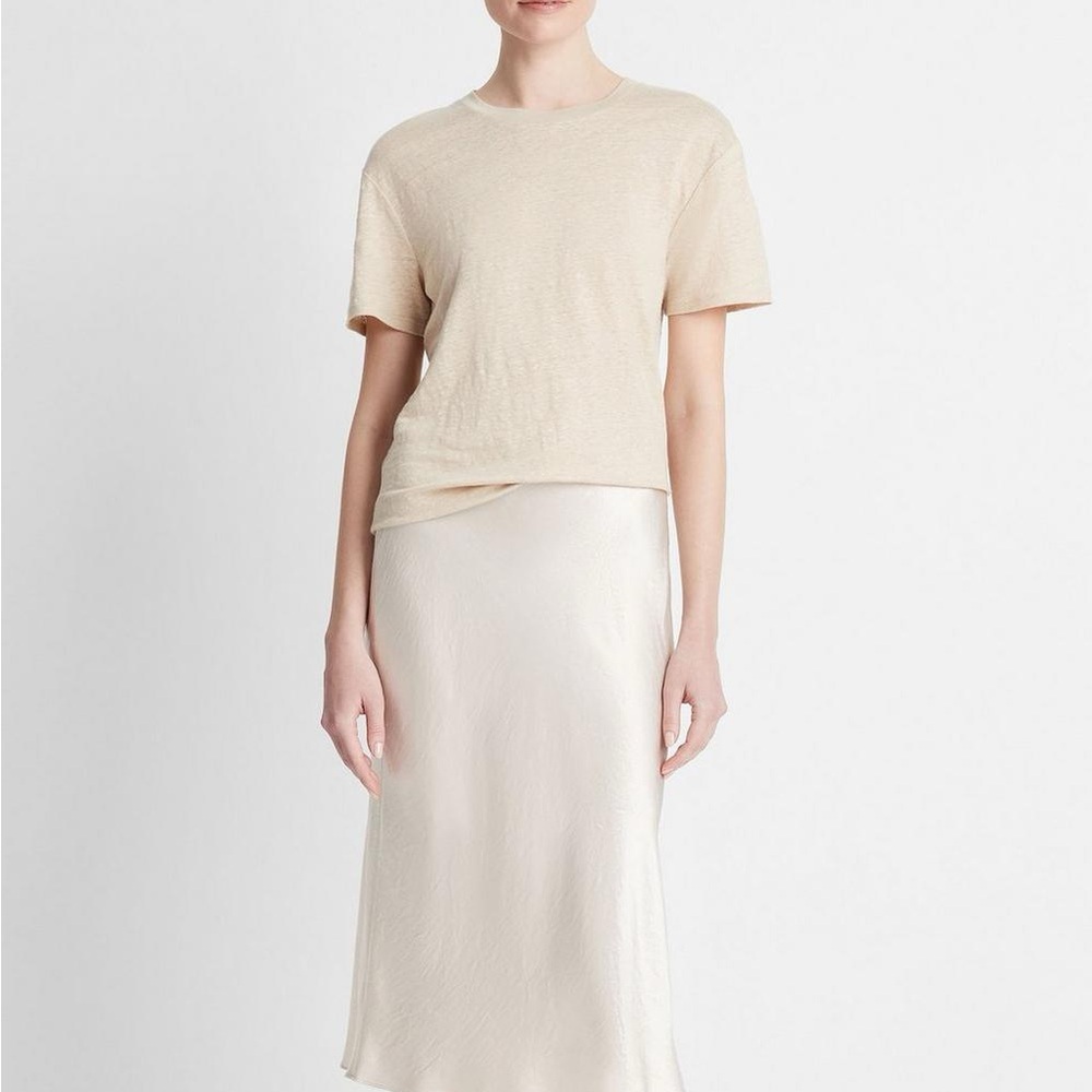 NWT Vince Linen Drop-Shoulder Crew Neck T-Shirt in size Small - white oak